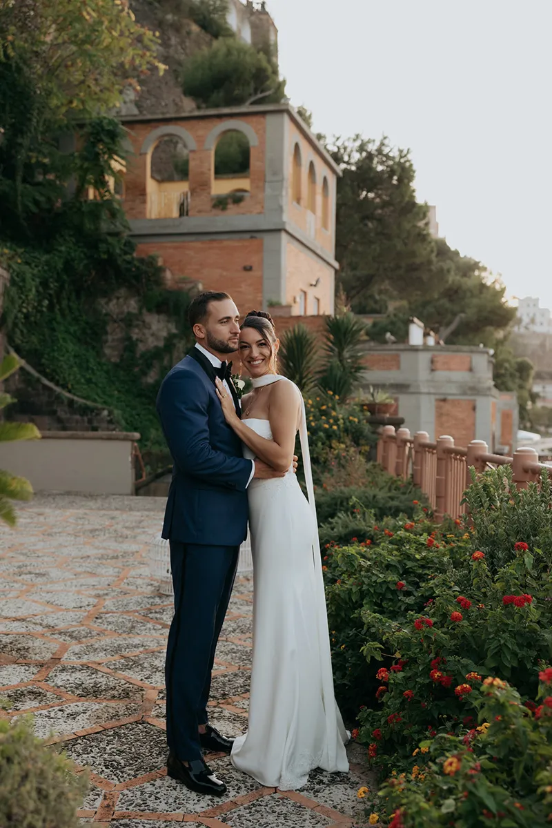 Wedding couple celebrating in Europe