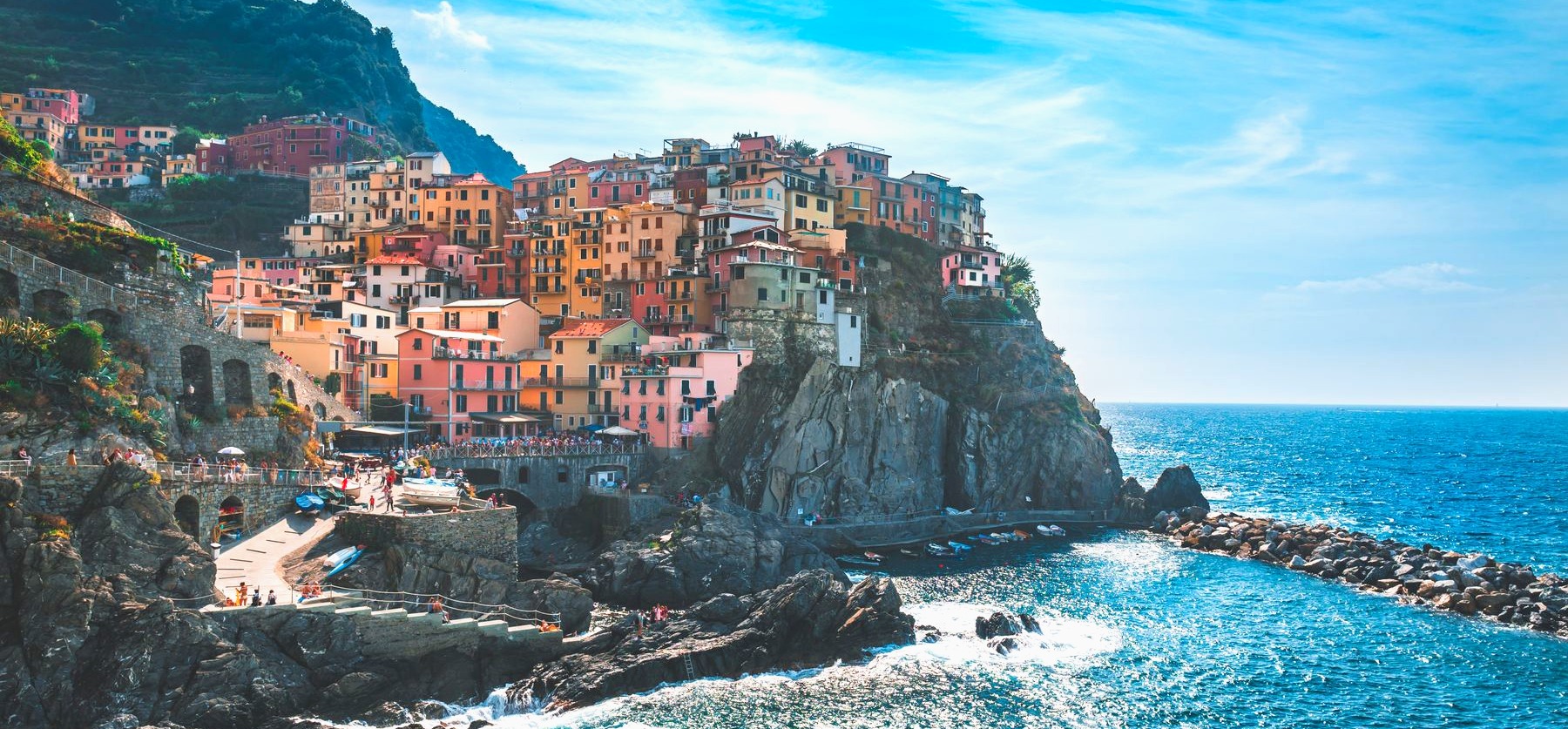 Colourful houses above the sea in Cinque Terre